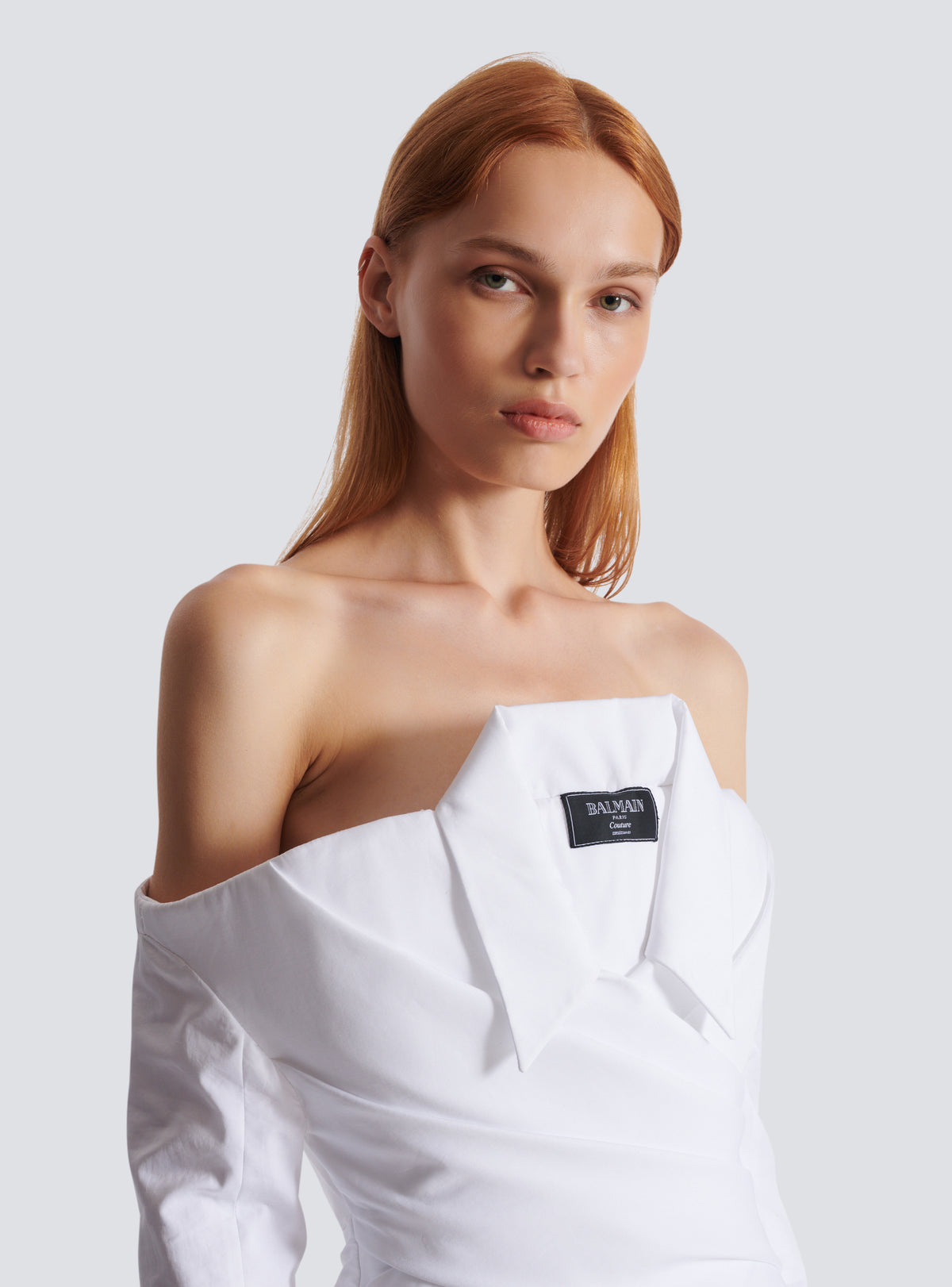 Robe bustier longue à manches longues en popeline - Blanc
