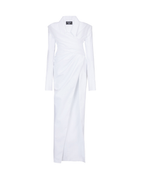 Robe bustier longue à manches longues en popeline - Blanc