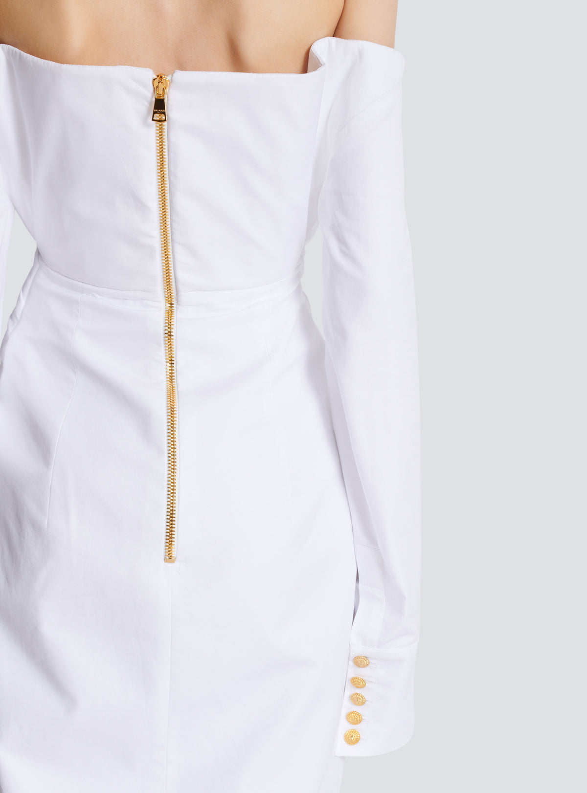 Robe bustier longue à manches longues en popeline - Blanc