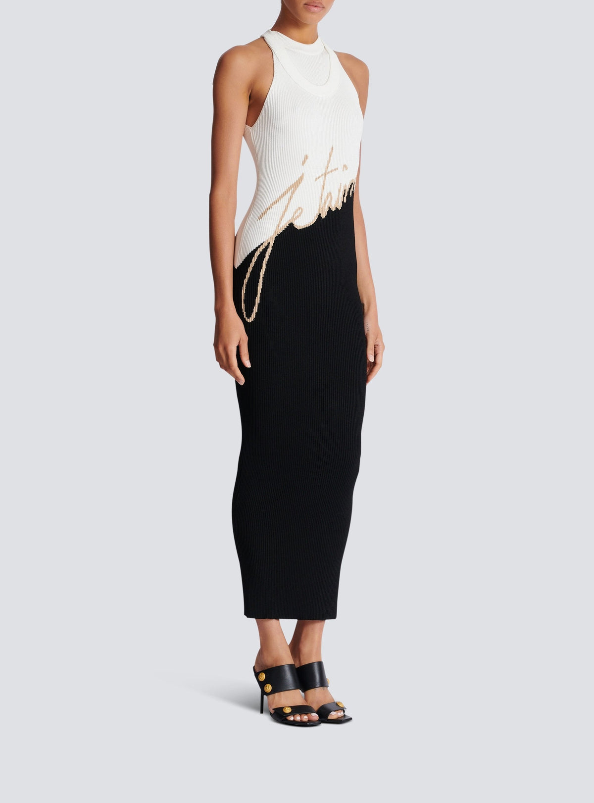 Long jacquard knit dress - Black & Nude & White