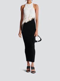Long jacquard knit dress - Black & Nude & White
