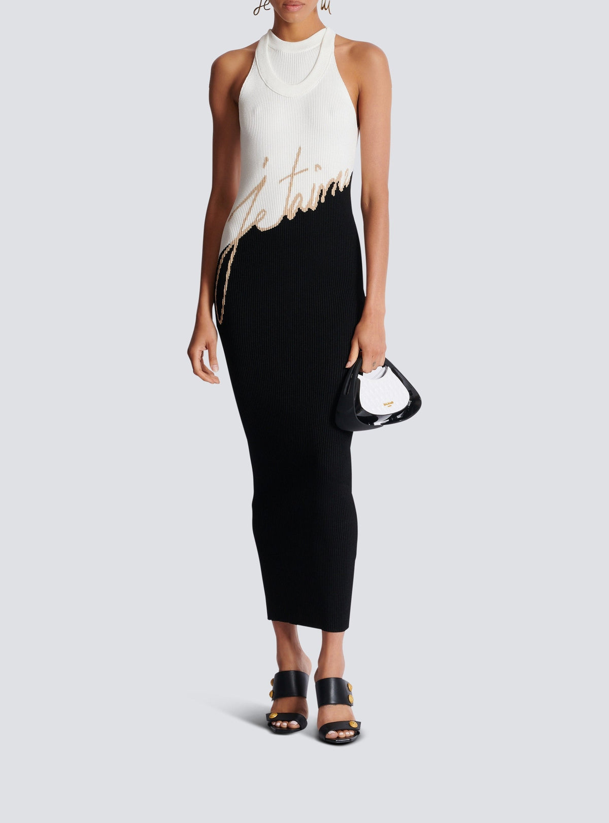 Long jacquard knit dress - Black & Nude & White