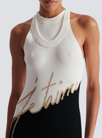 Long jacquard knit dress - Black & Nude & White