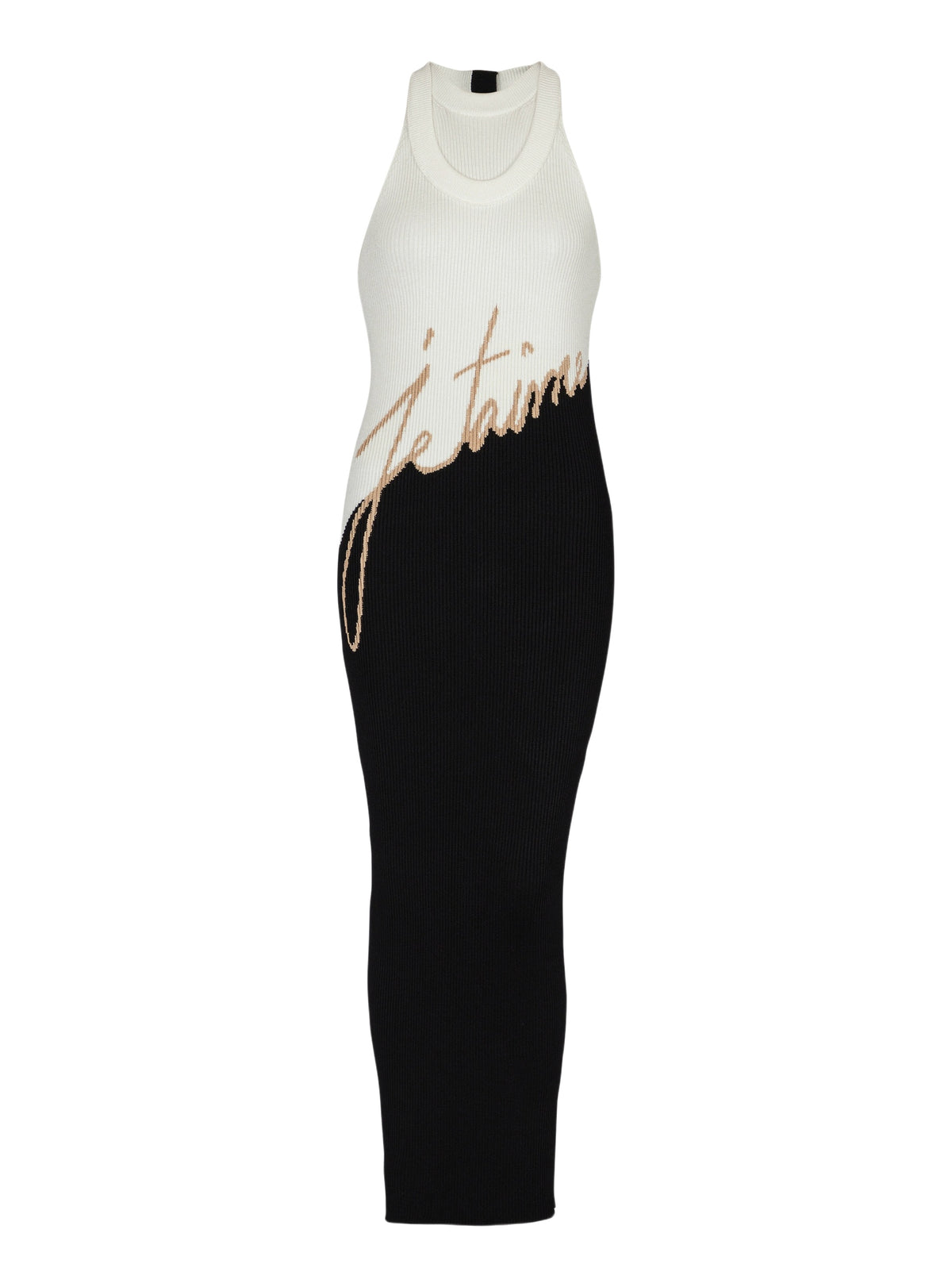Long jacquard knit dress - Black & Nude & White