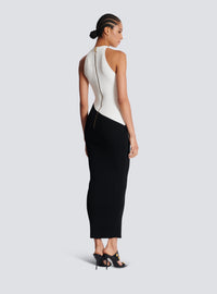 Robe longue en maille jacquard « lettre d'amour » - Noir & Nude & Blanc