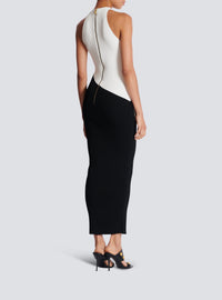 Long jacquard knit dress - Black & Nude & White