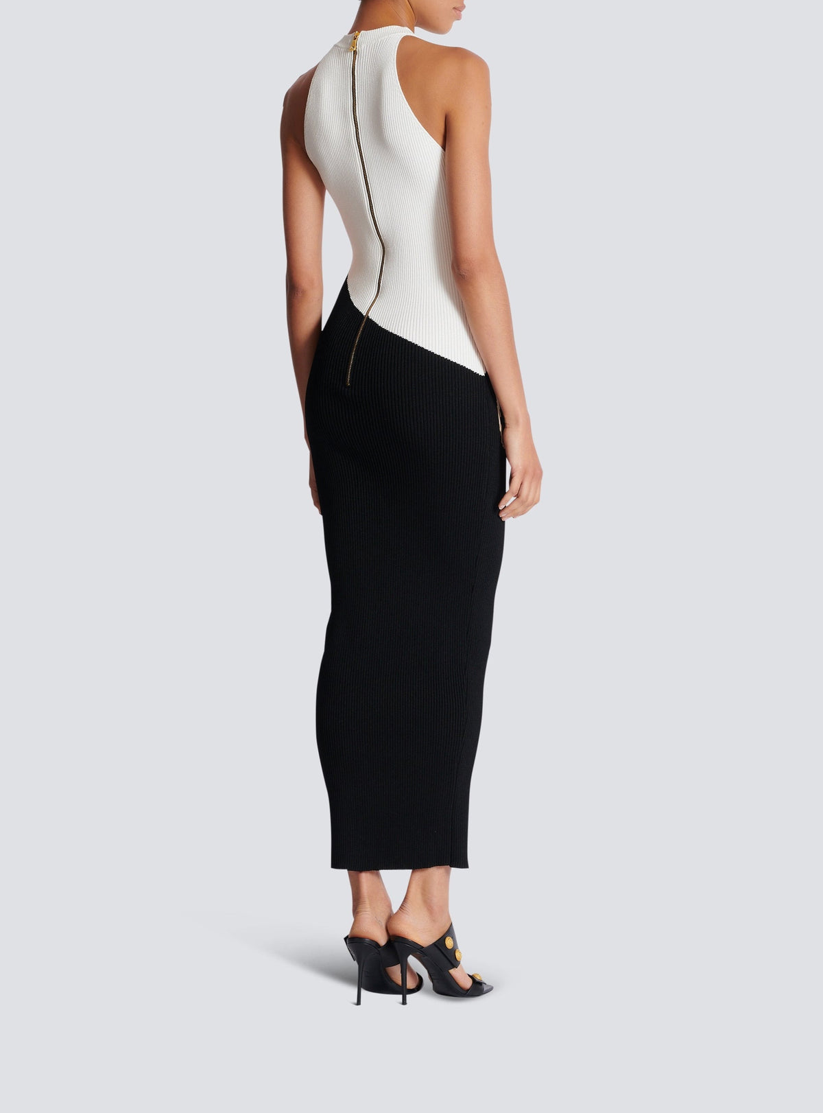 Long jacquard knit dress - Black & Nude & White