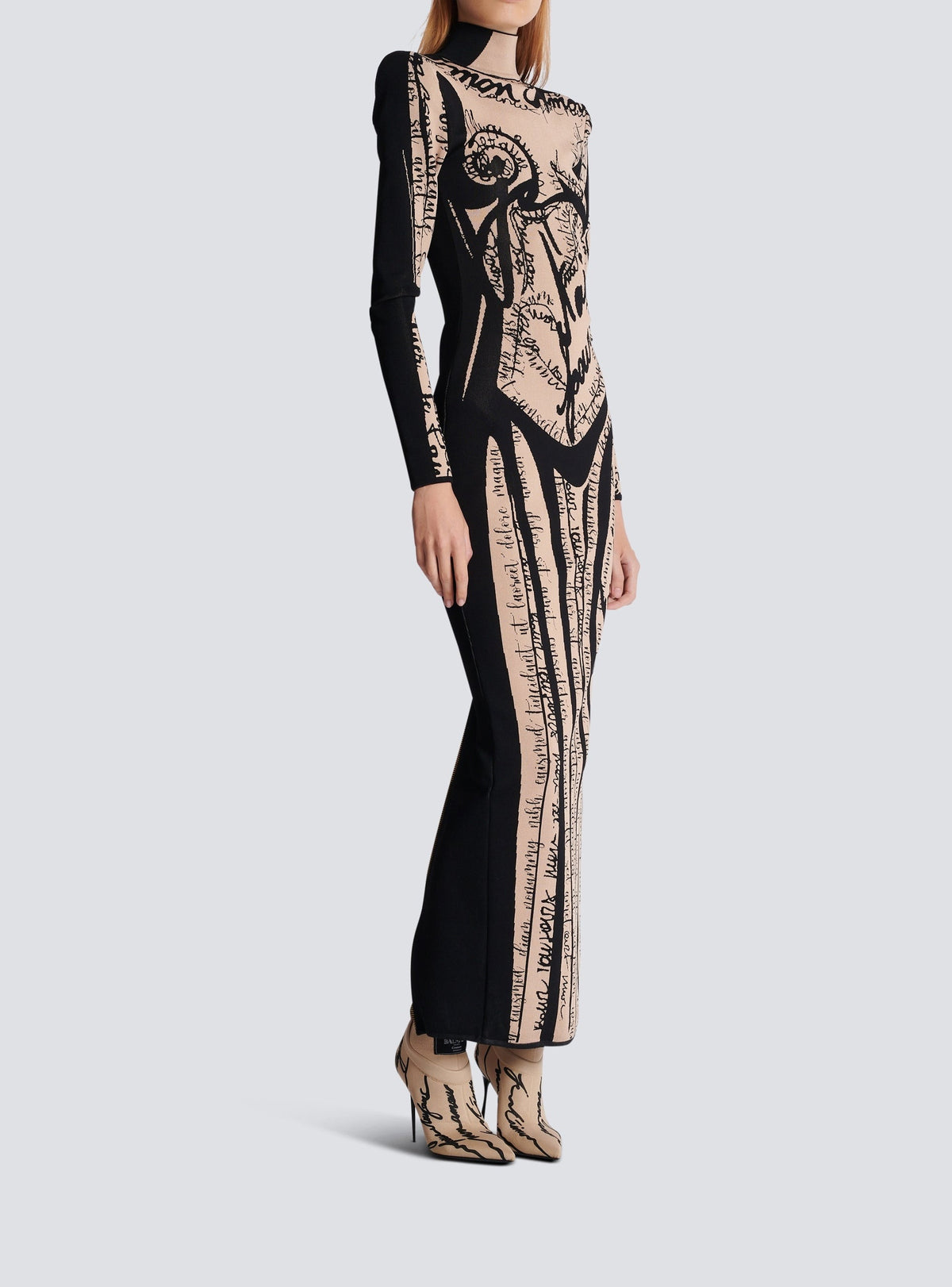 Long knit dress - Nude & Black