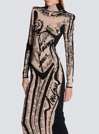 Long knit dress - Nude & Black
