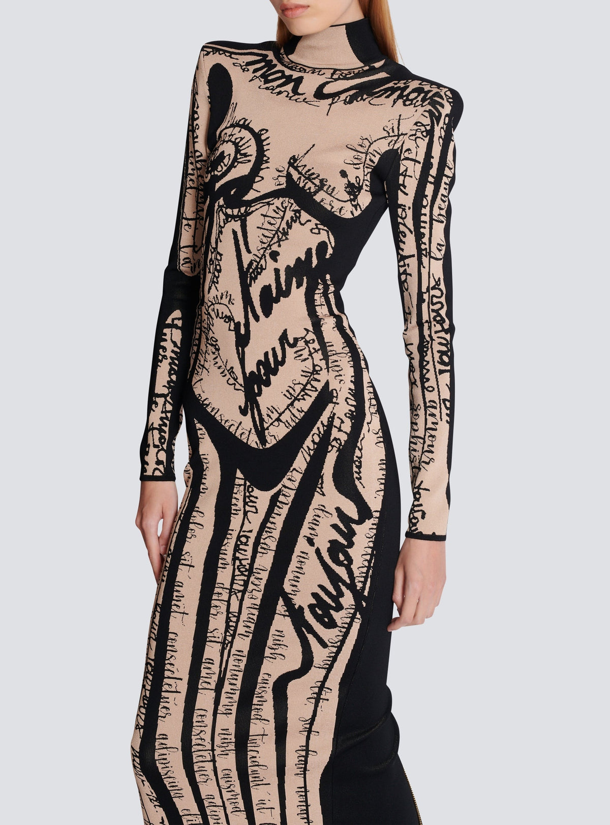 Long knit dress - Nude & Black