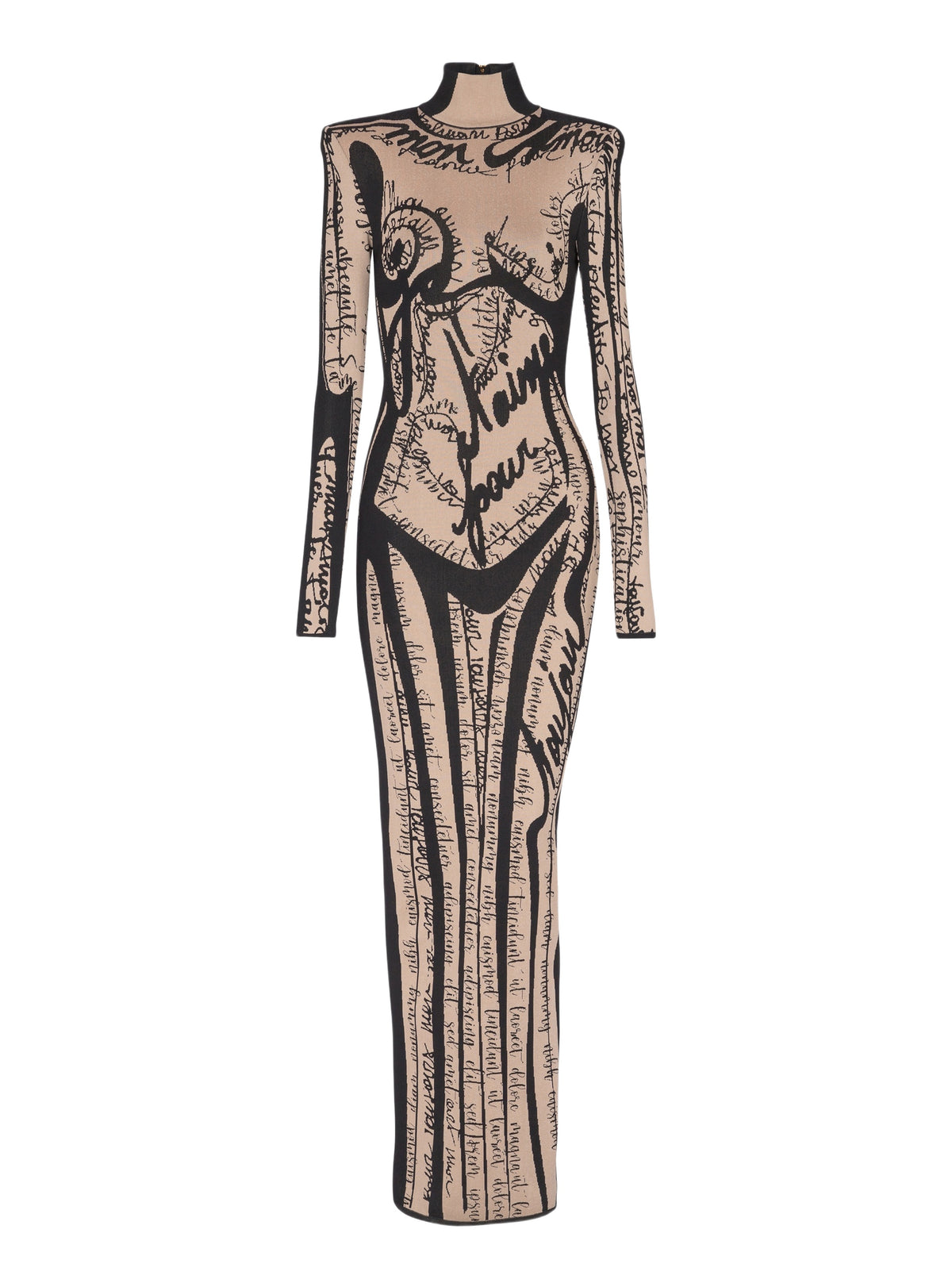 Long knit dress - Nude & Black