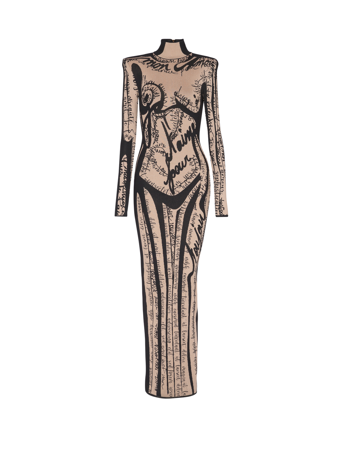 Robe longue en maille à motif trompe-l’œil corps - Nude & Noir