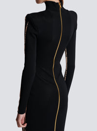Robe longue en maille à motif trompe-l’œil corps - Nude & Noir