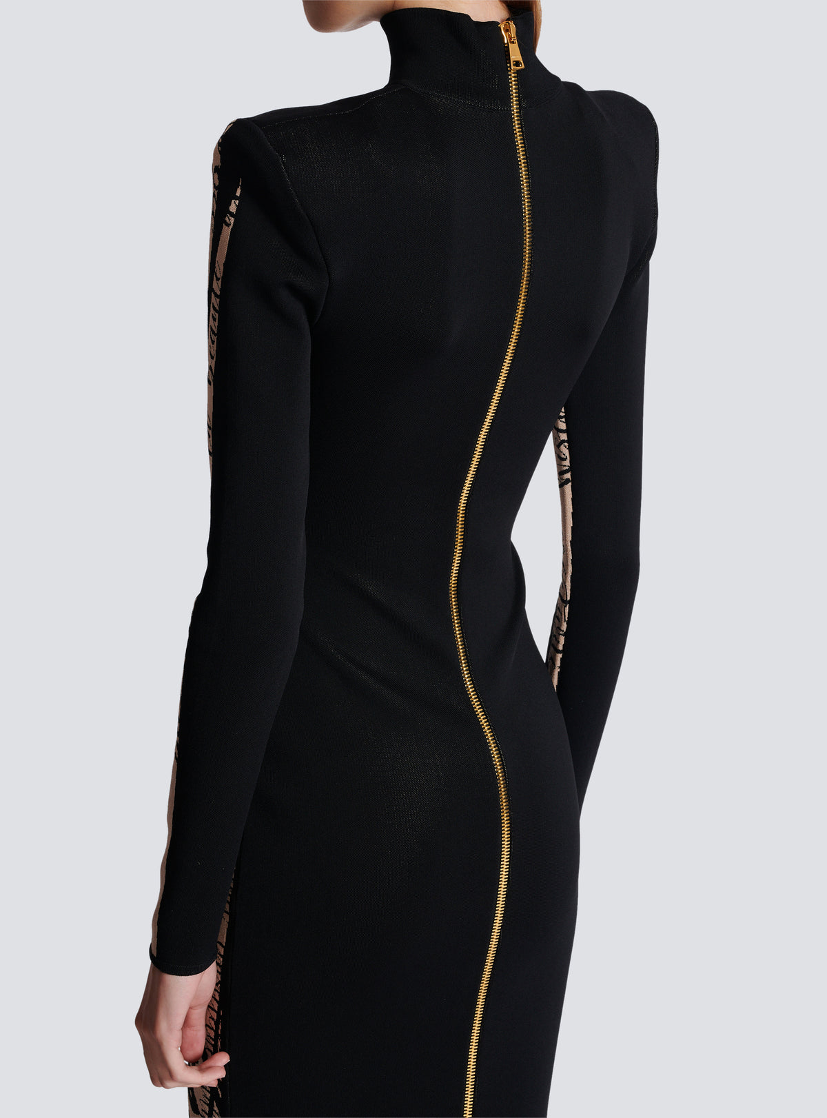 Robe longue en maille à motif trompe-l’œil corps - Nude & Noir