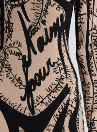 Robe longue en maille à motif trompe-l’œil corps - Nude & Noir