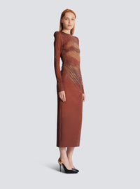 Robe longue imprimée et strassée - Multi-Marron