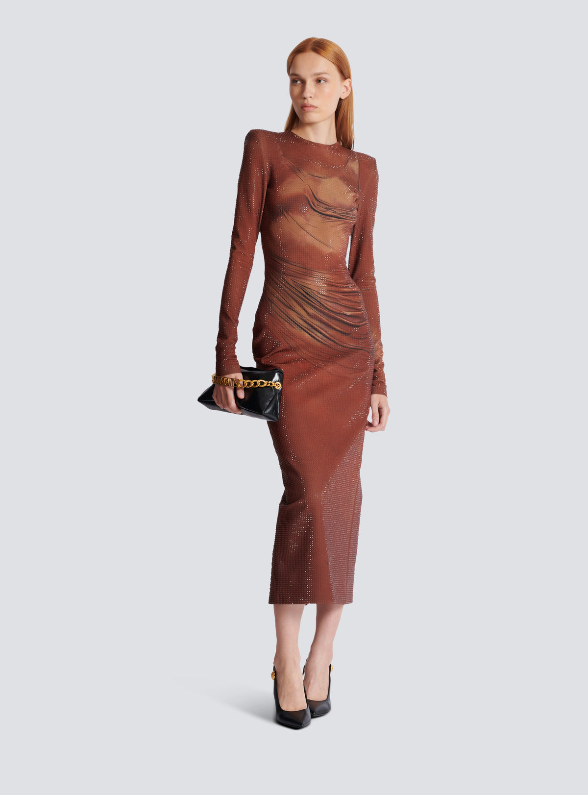 Robe longue imprimée et strassée - Multi-Marron