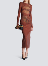 Long printed rhinestone dress - Brown