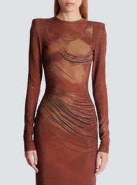Robe longue imprimée et strassée - Multi-Marron