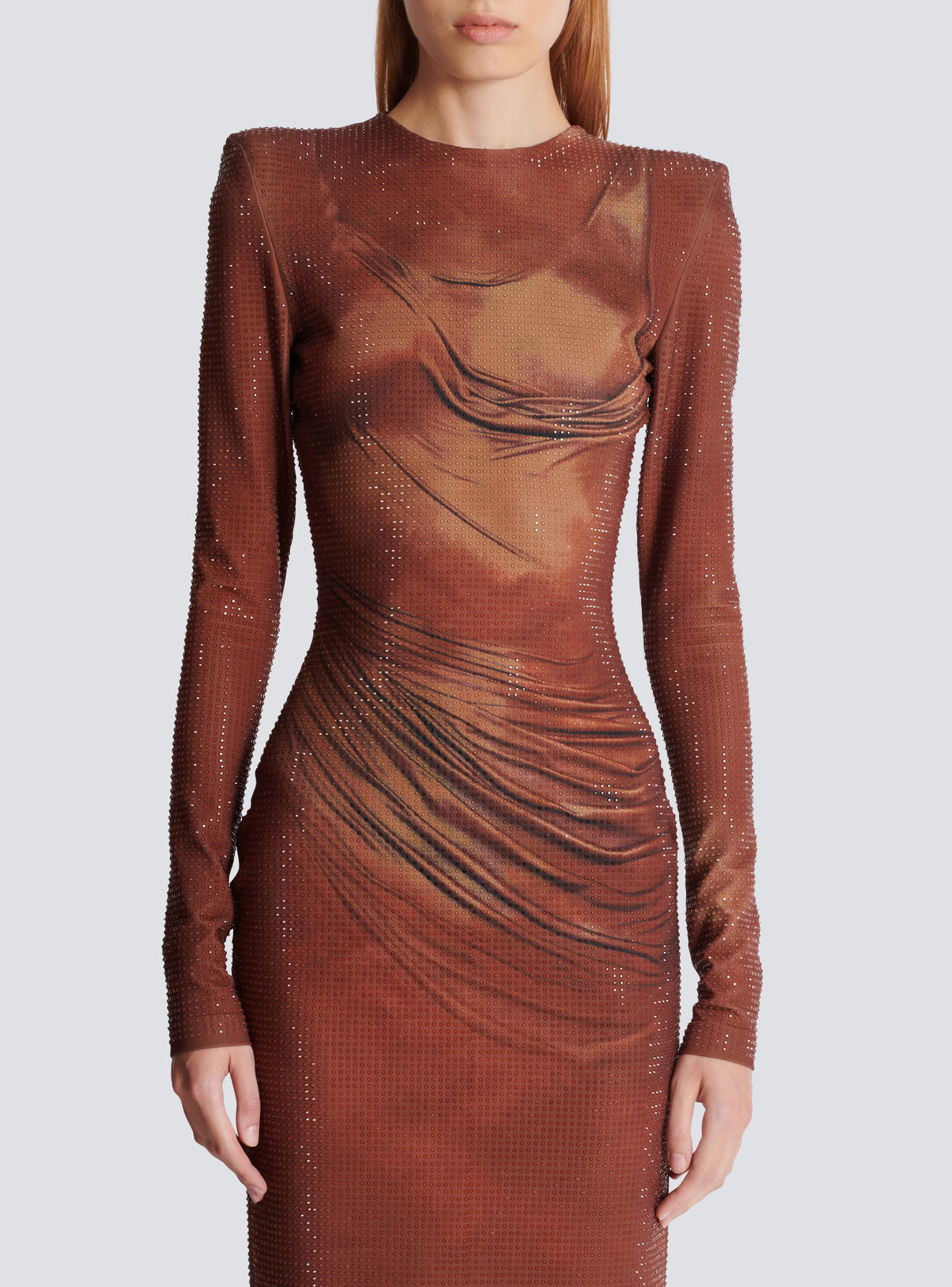 Robe longue imprimée et strassée - Multi-Marron