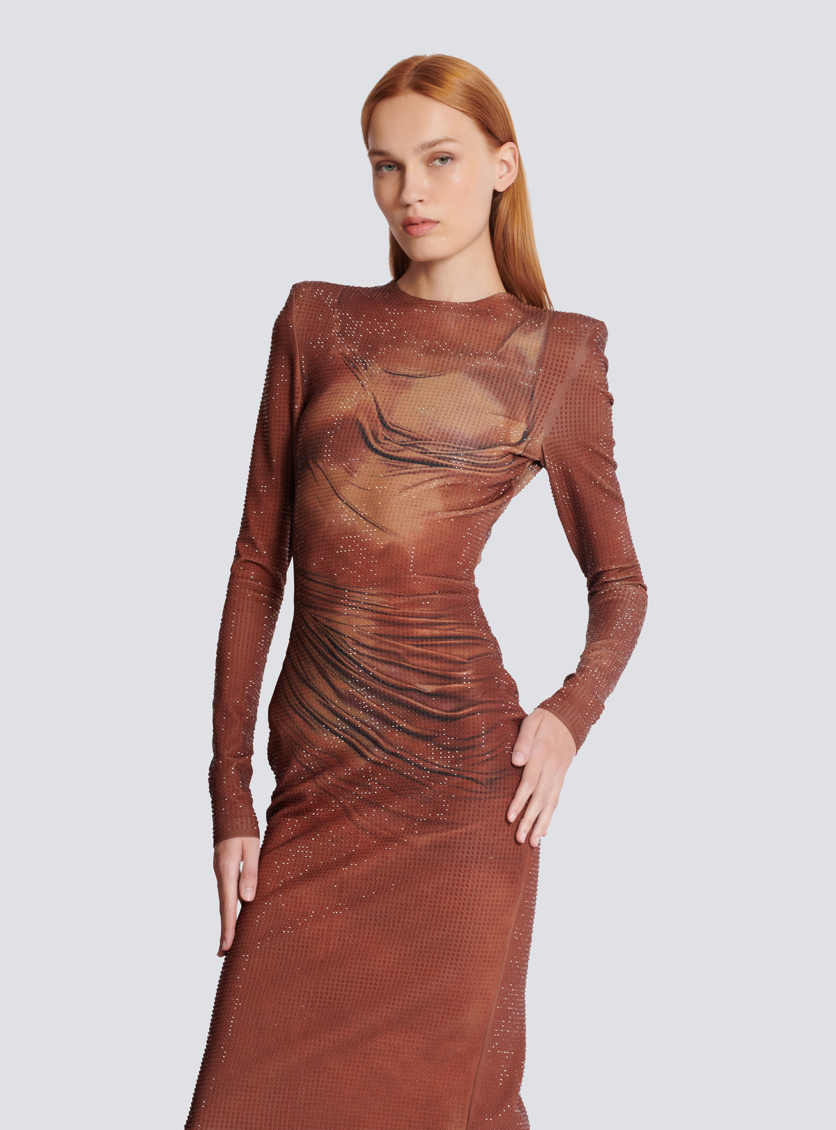 Robe longue imprimée et strassée - Multi-Marron
