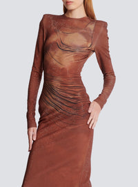 Long printed rhinestone dress - Brown
