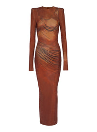 Long printed rhinestone dress - Brown