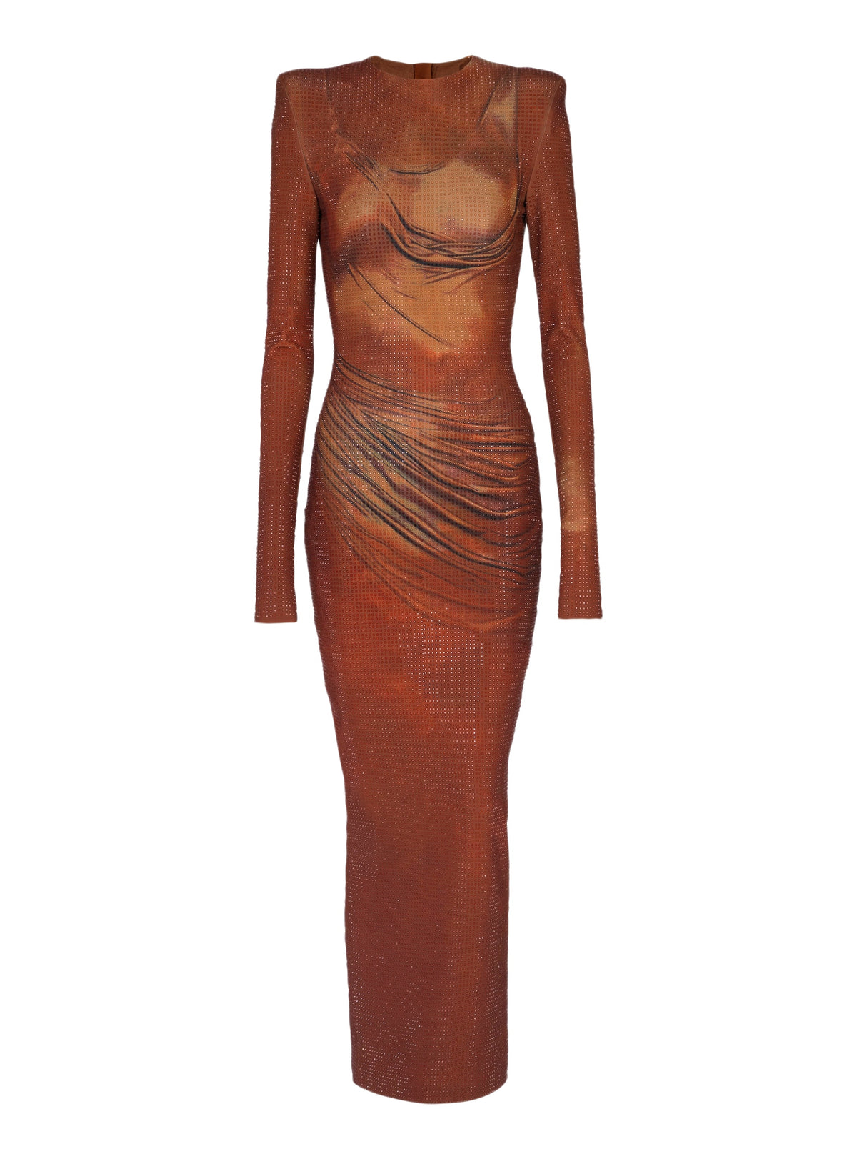 Long printed rhinestone dress - Brown