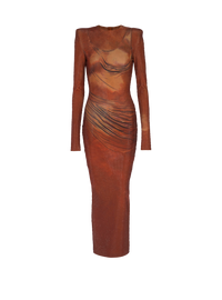 Robe longue imprimée et strassée - Multi-Marron