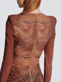 Robe longue imprimée et strassée - Multi-Marron