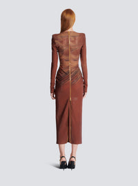 Robe longue imprimée et strassée - Multi-Marron