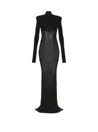 Robe longue bi-matière en maille et cuir d'agneau - Noir & Noir