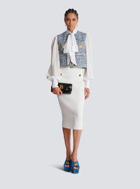 Veste courte en tweed avec poches - Bleu Jean Clair & Blanc