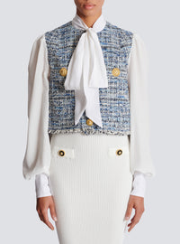 Veste courte en tweed avec poches - Bleu Jean Clair & Blanc
