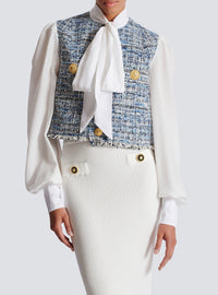 Short tweed jacket - Light Denim Blue & White