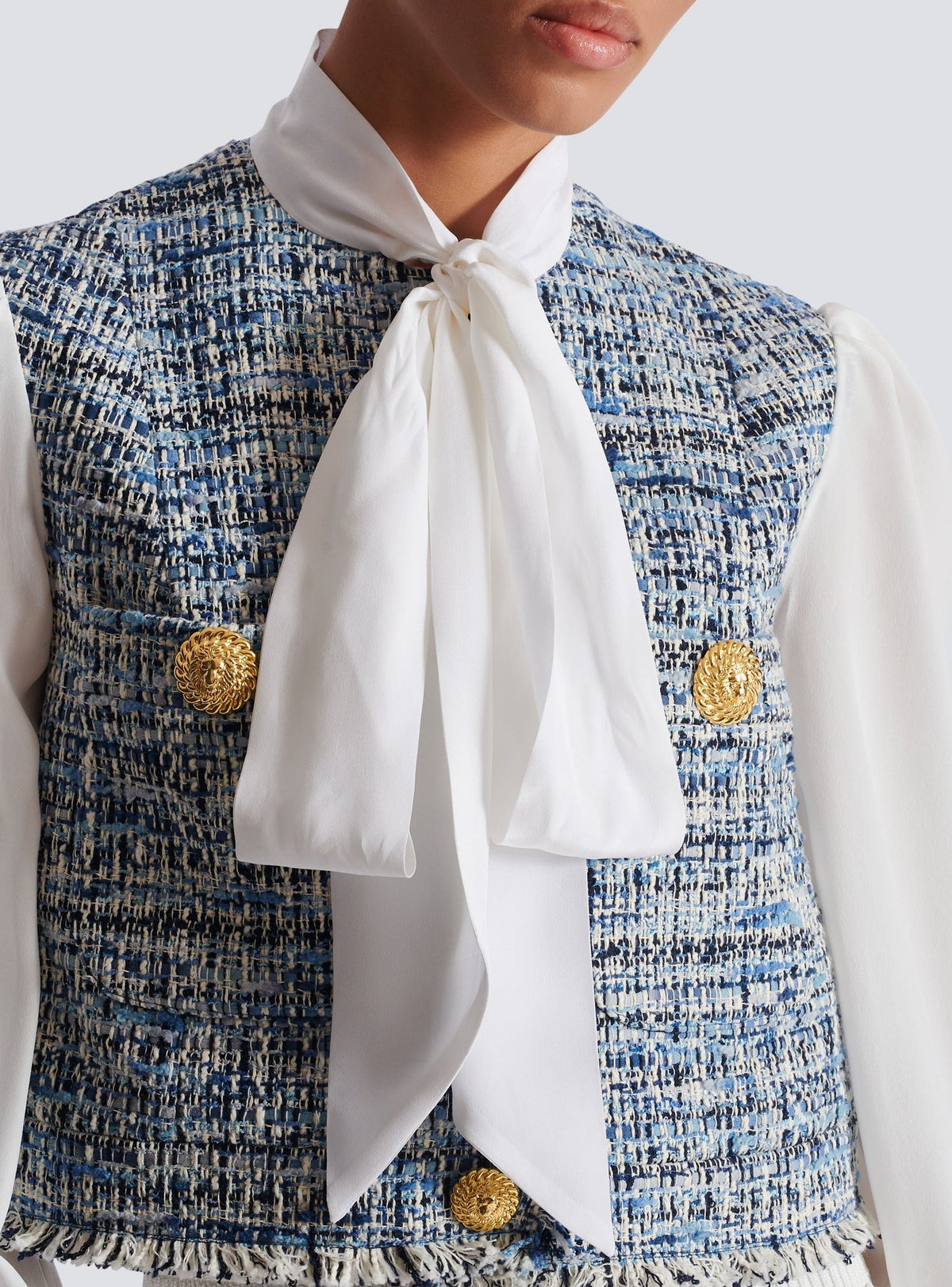 Short tweed jacket - Light Denim Blue & White