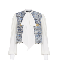 Veste courte en tweed avec poches - Bleu Jean Clair & Blanc