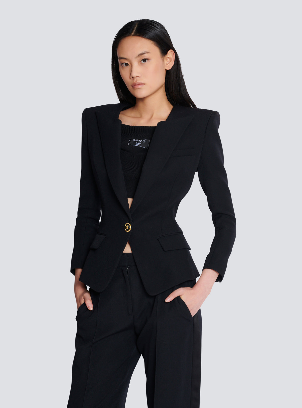 Veste 1 bouton en grain de poudre - Noir