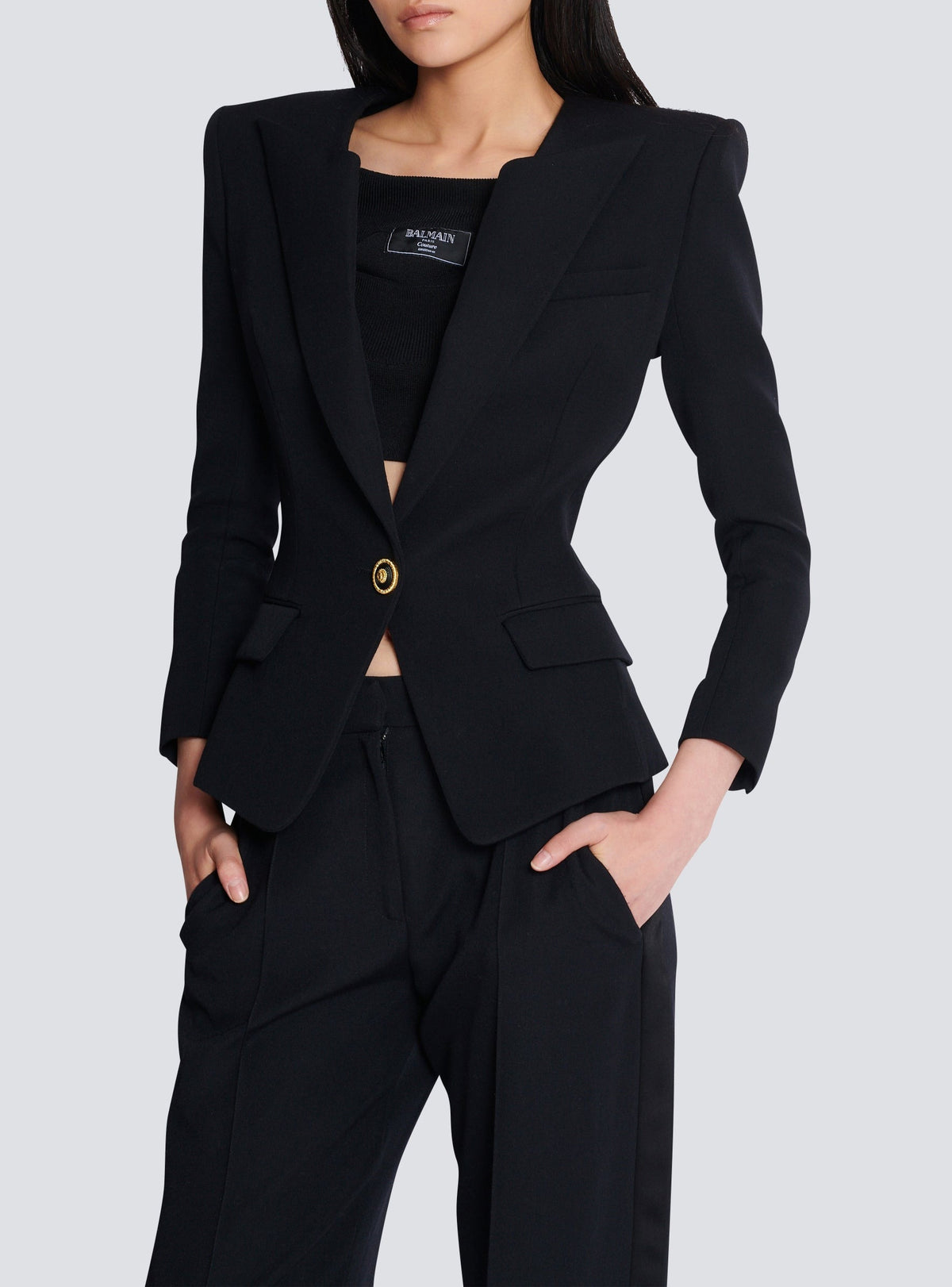 Veste à simple boutonnage en laine - Noir