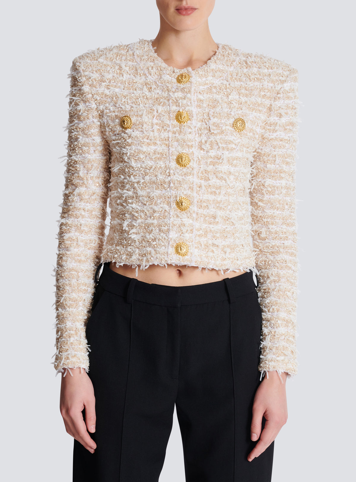 Veste courte en tweed - Blanc & Or