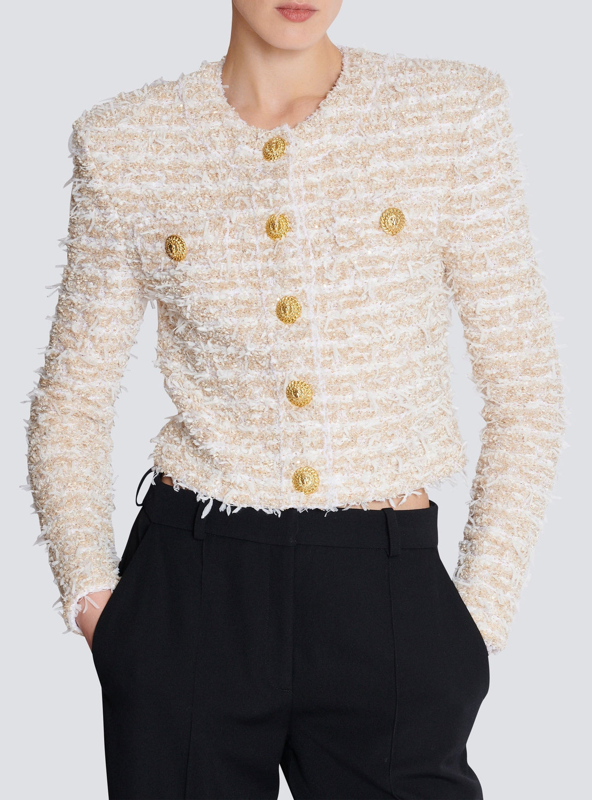 Short tweed jacket - White & Gold
