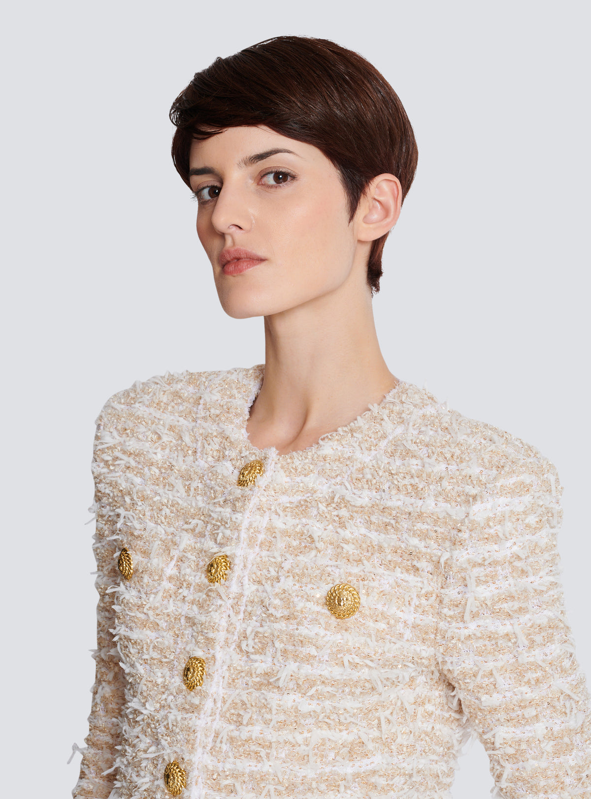 Veste courte en tweed - Blanc & Or