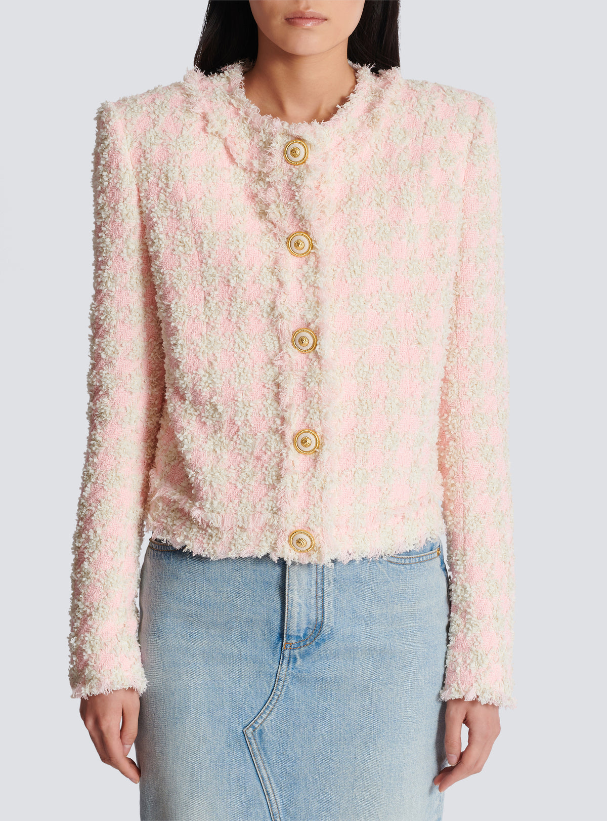 Veste 5 boutons en tweed - Rose & Beige