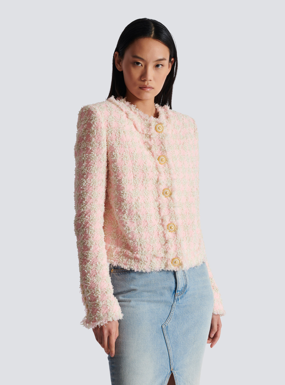 Veste 5 boutons en tweed - Rose & Beige