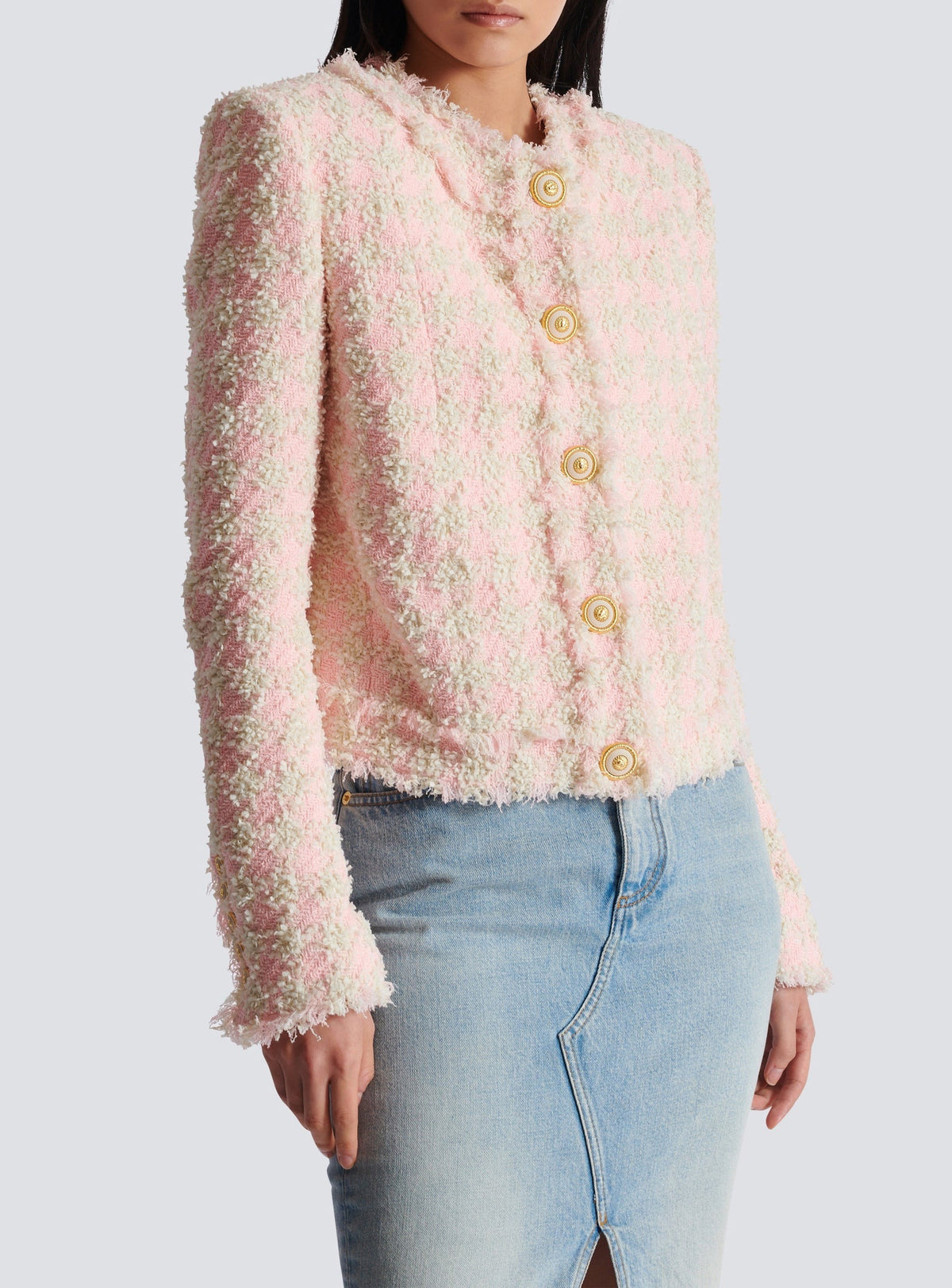 5-button tweed jacket - Pink & Beige