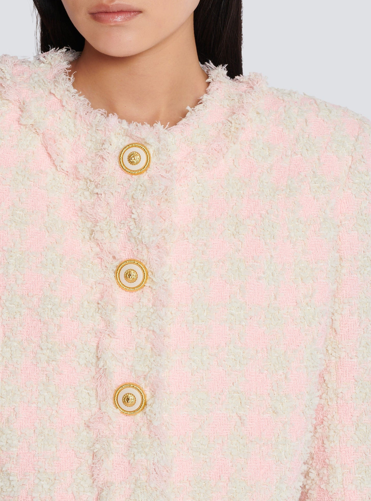 5-button tweed jacket - Pink & Beige