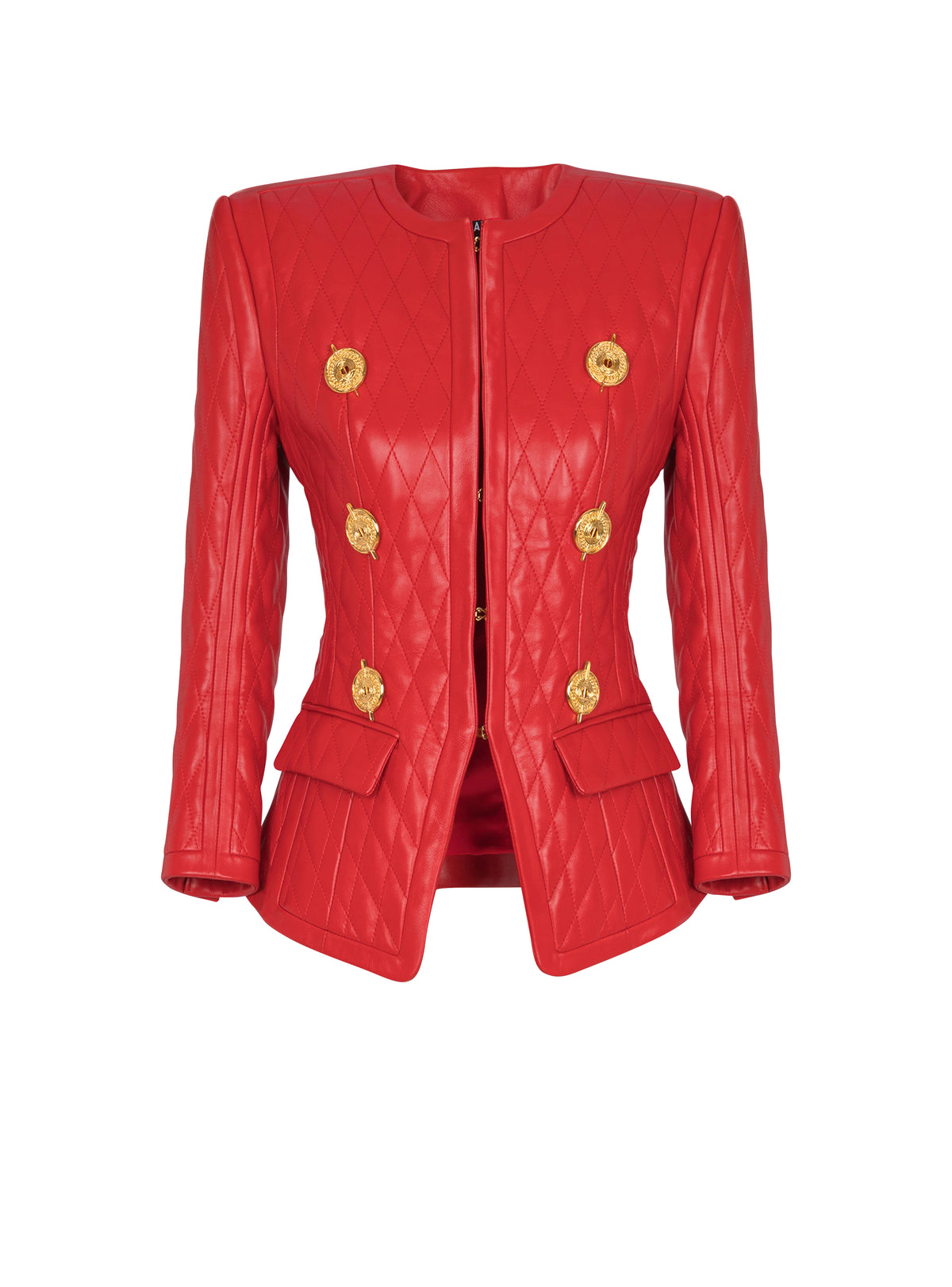 Topstitched leather jacket - Red