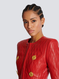 Veste bord à bord en cuir d'agneau surpiqué - Rouge