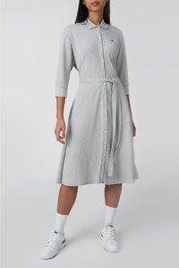 Robe polo boutonnée avec ceinture en piqué - Argent Chiné