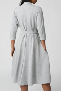 Robe polo boutonnée avec ceinture en piqué - Argent Chiné